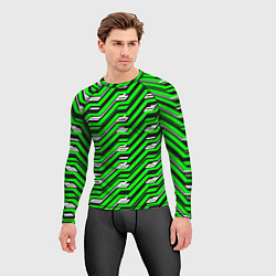 Рашгард мужской Чёрно-зелёный линейный узор киберпанк, цвет: 3D-принт — фото 2