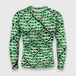 Рашгард мужской Зелёно-белый узор на чёрном фоне, цвет: 3D-принт