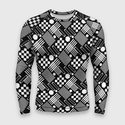 Рашгард мужской Черно белый узор из геометрических фигур, цвет: 3D-принт