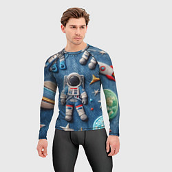 Рашгард мужской Космонавт - вышивка по джинсе нейросеть, цвет: 3D-принт — фото 2