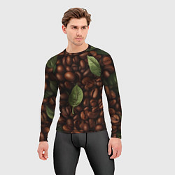 Рашгард мужской Кофейные зёрна с листьями, цвет: 3D-принт — фото 2