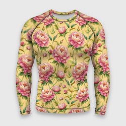 Рашгард мужской Крупные пионы садовые цветы бутоны паттерн, цвет: 3D-принт
