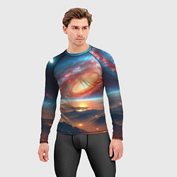 Рашгард мужской Разноцветная далёкая галактика - неоновое свечение, цвет: 3D-принт — фото 2