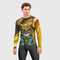 Рашгард мужской Модная сова и желтый спиральный фон, цвет: 3D-принт — фото 2