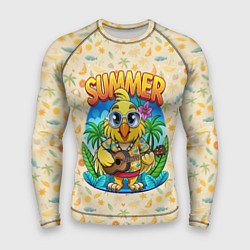 Рашгард мужской Попугай играет на гитаре на острове, цвет: 3D-принт