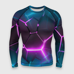 Рашгард мужской Голубые и розовые неоновые плиты в разломе, цвет: 3D-принт