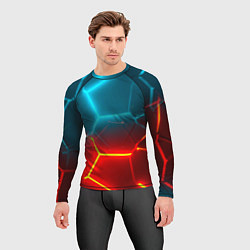 Рашгард мужской Голубые и красные неоновые плиты в разломе, цвет: 3D-принт — фото 2