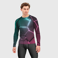 Рашгард мужской Голубые и малиновые неоновые плиты в разломе, цвет: 3D-принт — фото 2