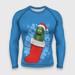 Рашгард мужской Новогодний Рик огурчик - Merry Rickmas, цвет: 3D-принт