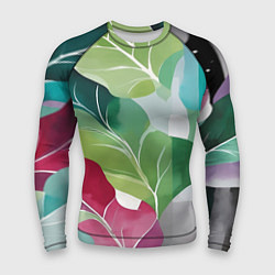 Мужской рашгард Акварельные листья и полоски