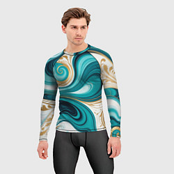 Рашгард мужской Бирюза и золото, цвет: 3D-принт — фото 2