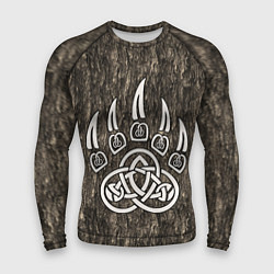 Рашгард мужской Символ Велеса - лапа медведя в текстуре древа, цвет: 3D-принт