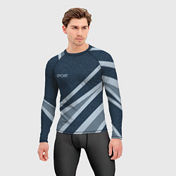 Рашгард мужской Sport синий текстурный с полосами, цвет: 3D-принт — фото 2
