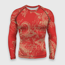 Мужской рашгард Золотые драконы на красном