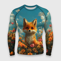 Рашгард мужской Лисица в цветочном поле, цвет: 3D-принт