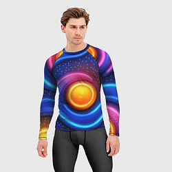 Рашгард мужской Оранжевый круг и голубые линии текстура, цвет: 3D-принт — фото 2