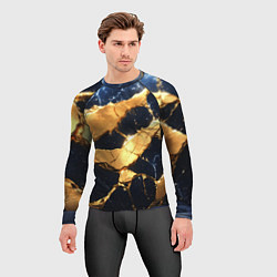 Рашгард мужской Золотая текстура на синем, цвет: 3D-принт — фото 2