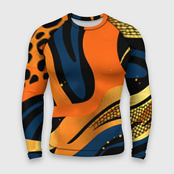 Рашгард мужской Леопардовый с синим и оранжевым, цвет: 3D-принт