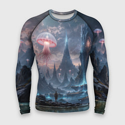 Мужской рашгард Фантастический мир с медузами и озеро у гор