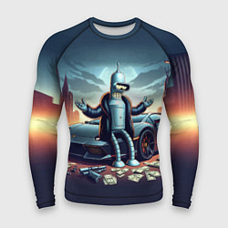 Рашгард мужской Бендер рядом с Ламбо и рассыпанным баблом, цвет: 3D-принт