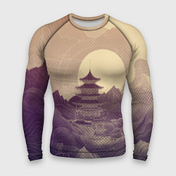 Мужской рашгард Ретро иллюстрация Японского храма
