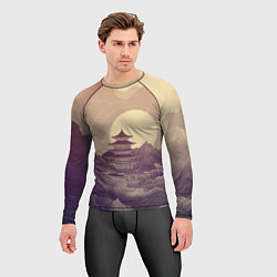 Рашгард мужской Ретро иллюстрация Японского храма, цвет: 3D-принт — фото 2