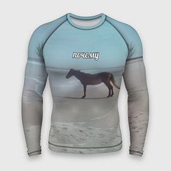 Рашгард мужской Лошадь почему мем на берегу, цвет: 3D-принт