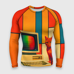 Рашгард мужской Кот и винтажный компьютер ретрофутуризм поп-арт 19, цвет: 3D-принт