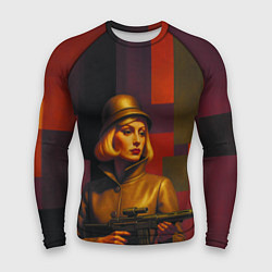 Рашгард мужской Девушка с автоматом ретрофутуризм поп-арт 1970-е, цвет: 3D-принт