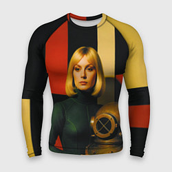 Рашгард мужской Девушка с водолазным шлемом ретрофутуризм поп-арт, цвет: 3D-принт