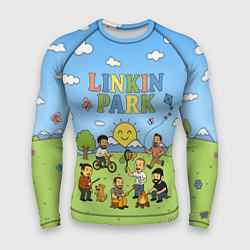Рашгард мужской Linkin Park мультяшный стиль на поляне, цвет: 3D-принт