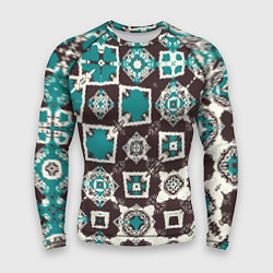 Рашгард мужской Бирюзово-коричневая геометрическая текстура, цвет: 3D-принт