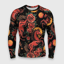 Мужской рашгард Красная лошадь с розами
