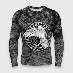 Мужской рашгард Ворон в круге рун и компас вегвизир