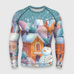 Рашгард мужской Дети во дворе лепят снеговика, цвет: 3D-принт