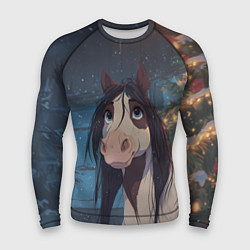 Рашгард мужской Белая пятнистая новогодняя лошадка, цвет: 3D-принт