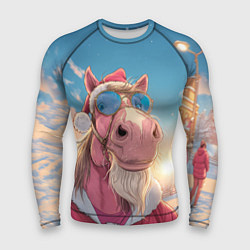 Рашгард мужской Новогодний конь сэлфи, цвет: 3D-принт