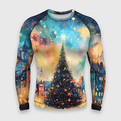 Мужской рашгард Новогодняя елка за городом