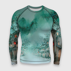 Рашгард мужской Новогодняя туманная улица, цвет: 3D-принт