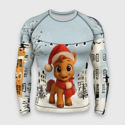 Рашгард мужской Милая новогодняя лошадка с шарфом, цвет: 3D-принт