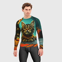 Рашгард мужской Котик под елкой, цвет: 3D-принт — фото 2