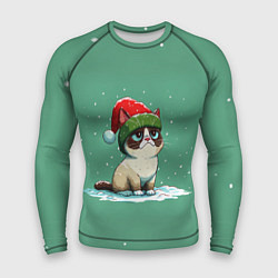 Рашгард мужской Новогодний мем котик, цвет: 3D-принт