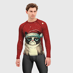 Рашгард мужской Грустный Новогодний мем котик, цвет: 3D-принт — фото 2
