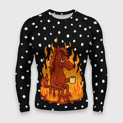 Рашгард мужской Красная лошадь в огне с кофе - мем 2026, цвет: 3D-принт