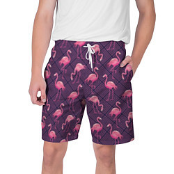 Шорты на шнурке мужские Фиолетовые фламинго, цвет: 3D-принт