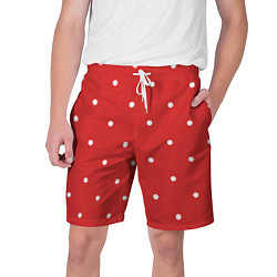 Шорты на шнурке мужские Белый горошек на красном фоне, цвет: 3D-принт