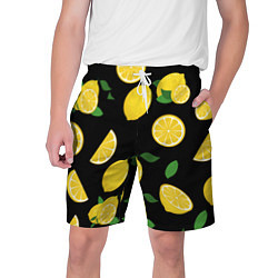 Шорты на шнурке мужские Лимоны на чёрном, цвет: 3D-принт