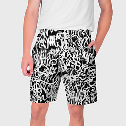 Шорты на шнурке мужские Graffiti white on black, цвет: 3D-принт