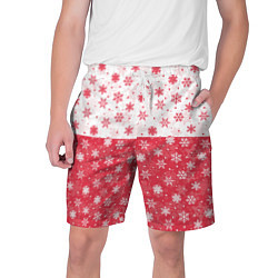 Шорты на шнурке мужские Снежинки красно-белые, цвет: 3D-принт