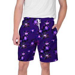 Шорты на шнурке мужские Цветы Фиолетовые Гибискус На Синем Фоне, цвет: 3D-принт